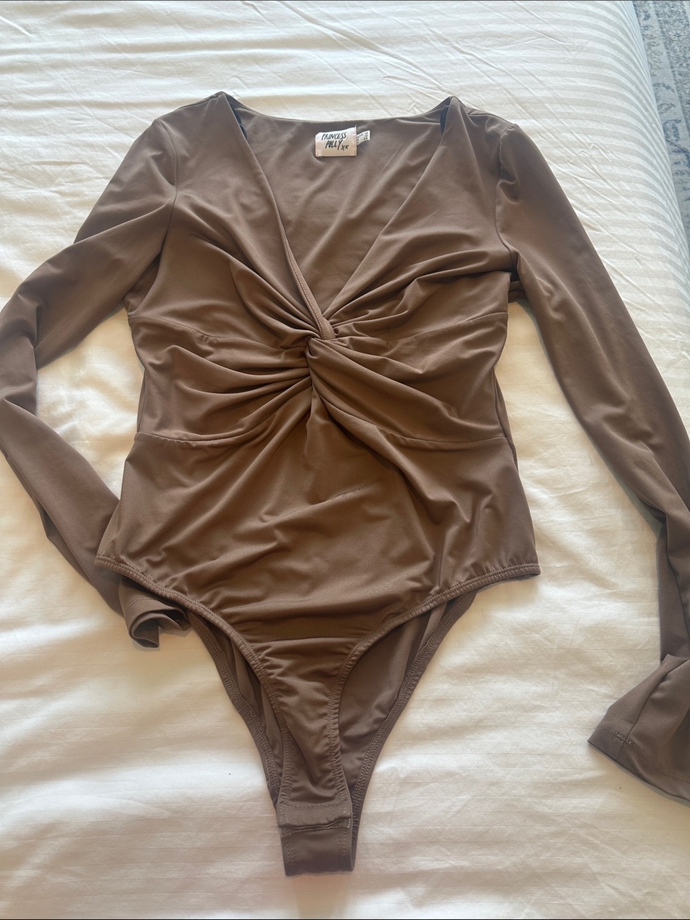 Princess Polly Brown Twist-Front Long Sleeve Bodysuit